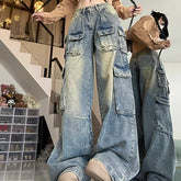 Threebooy Design sense high street American retro work pants men's autumn new style wide leg jeans loose pants